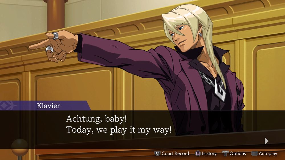 Klavier è il primo a contrastare Apollo in tribunale con il suo stile e la sua sagacia Klavier è il primo a contrastare Apollo in tribunale con il suo stile e la sua sagacia